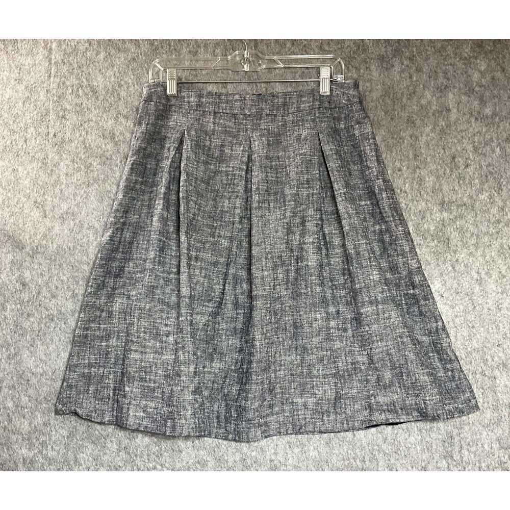 Talbots Skirt Womens Medium Blue Gray Linen Blend Classic Capsule Coastal Preppy